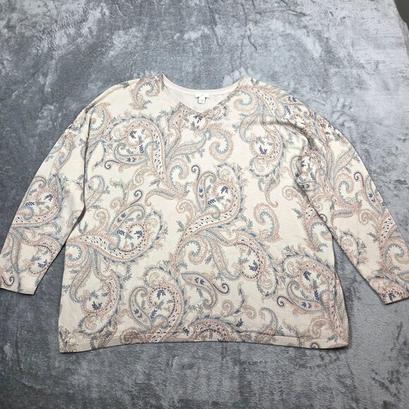 J Jill Sweater Womens XL Cream Paisley Neutral Coastal Casual Beachy Pullover - Picture 2 of 7